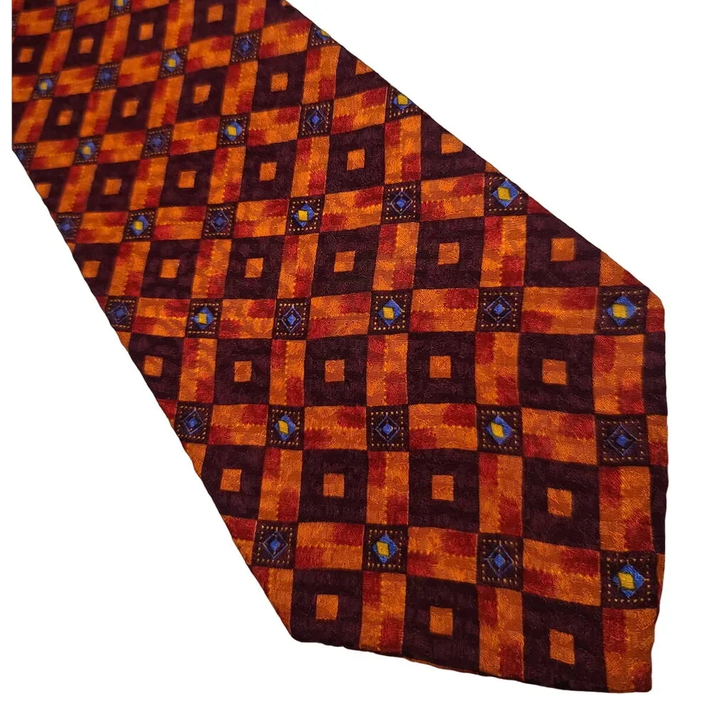 Hugo Boss orange geometric silk tie - 56